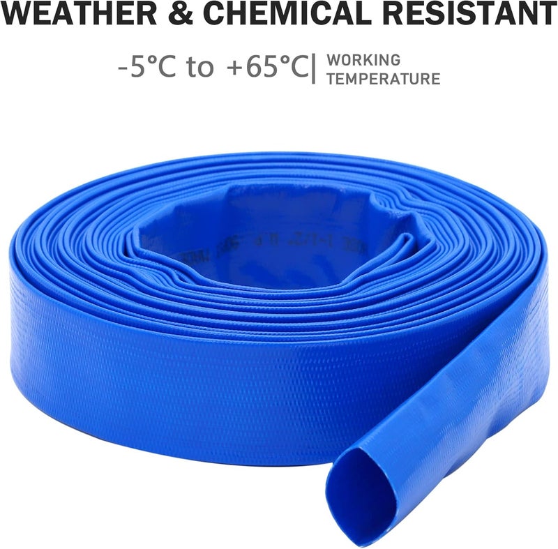DAVCO 2.5" x 50 ft Pool Backwash Hose, Heavy Duty Reinforced Blue PVC Lay Flat Water Discharge Pump Hoses For Swimming Drain Pools and Clean Filters,with 1 Clamp - Image 5